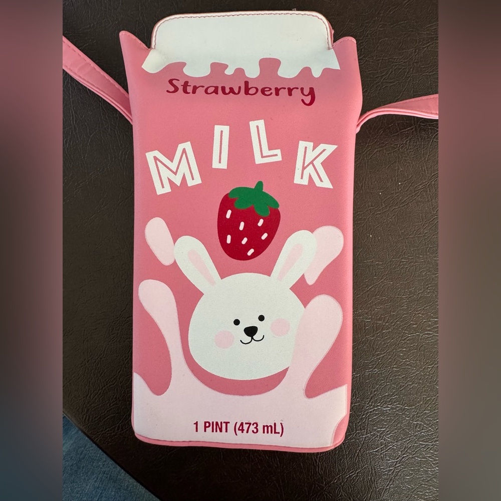 Pink Strawberry Milk bunny Carton Crossbody Bag